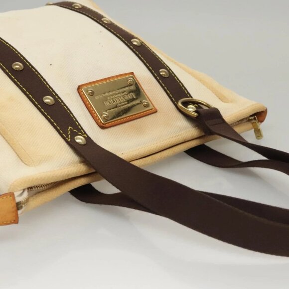 LOUIS VUITTON Antigua Cabas PM Tote Bag White Brown M40036 LV Auth th5823 - Picture 7 of 16